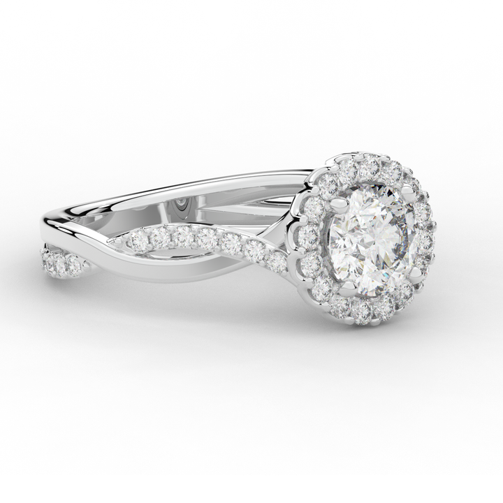 1.35CT.TW ROUND LAB DIAMOND HALO TWIST BAND ENGAGEMENT RING