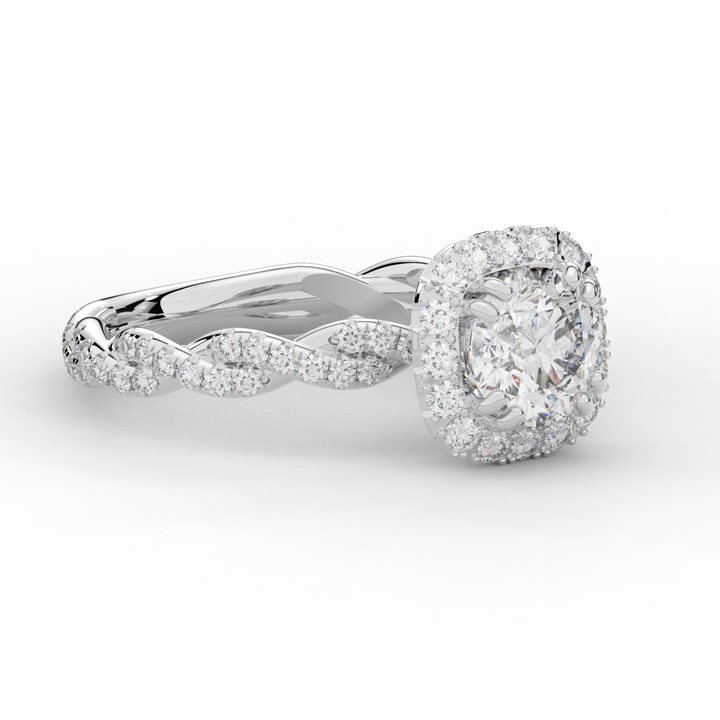 1.55CT.TW ROUND LAB DIAMOND HALO TWIST ENGAGEMENT RING