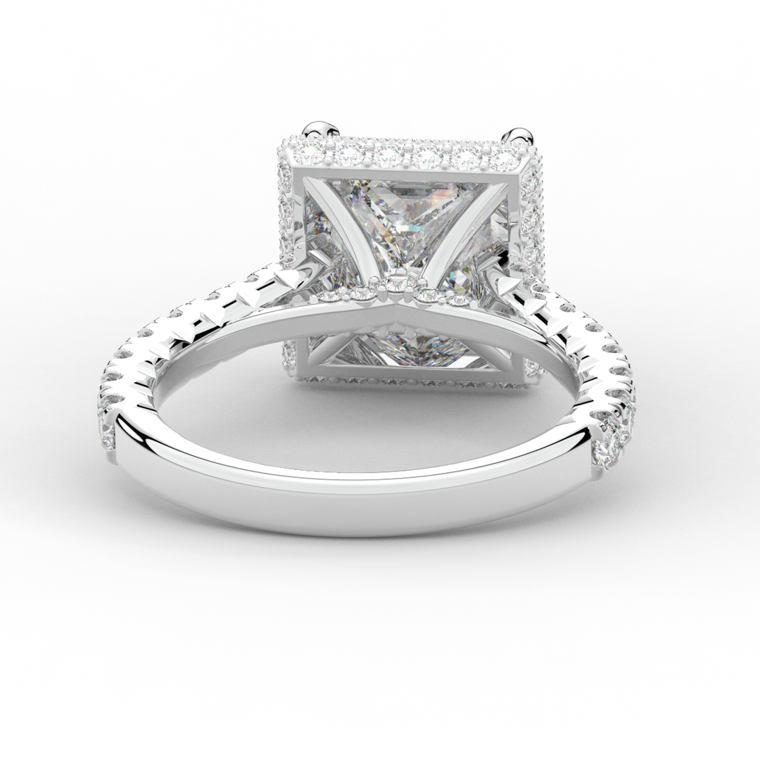 3.90CT.TW PRINCESS LAB DIAMOND HALO ENGAGEMENT RING