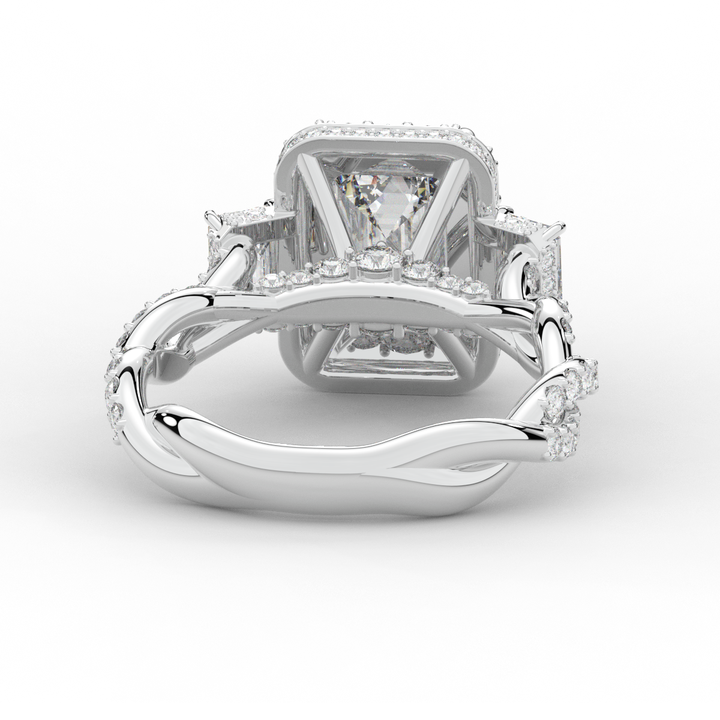 4.70CT.TW EMERALD CUT LAB DIAMOND 3 STONE ENGAGEMENT RING