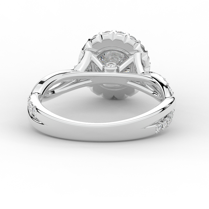 1.35CT.TW ROUND LAB DIAMOND HALO TWIST BAND ENGAGEMENT RING