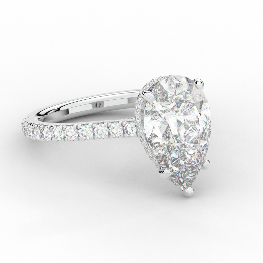 4.60CT.TW PEAR LAB DIAMOND UNDERHALO SOLITAIRE ENGAGEMENT RING