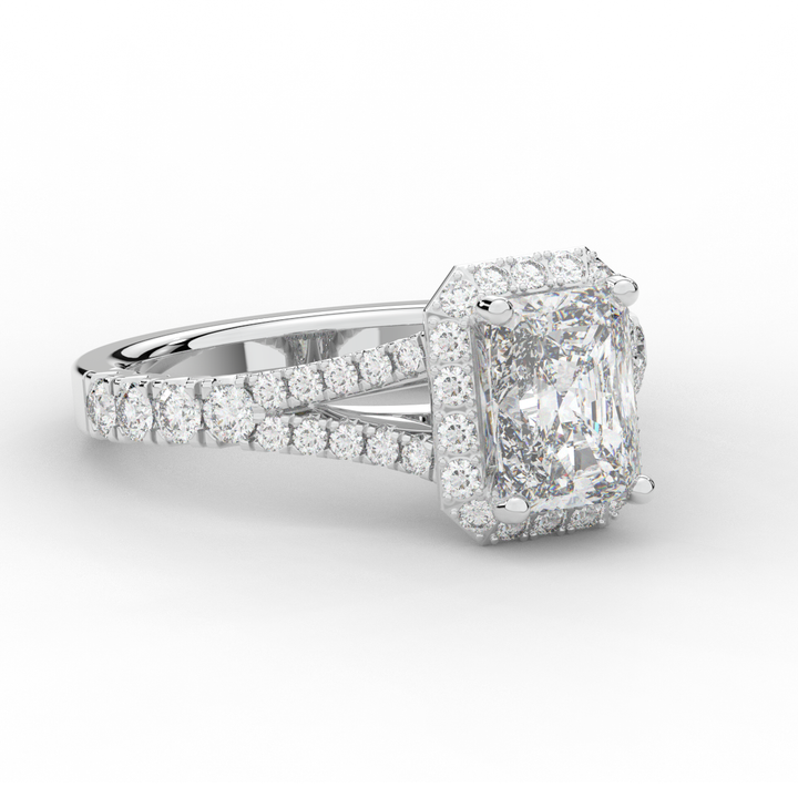 2.60CT.TW RADIANT LAB DIAMOND SPLIT SHANK HALO ENGAGEMENT RING