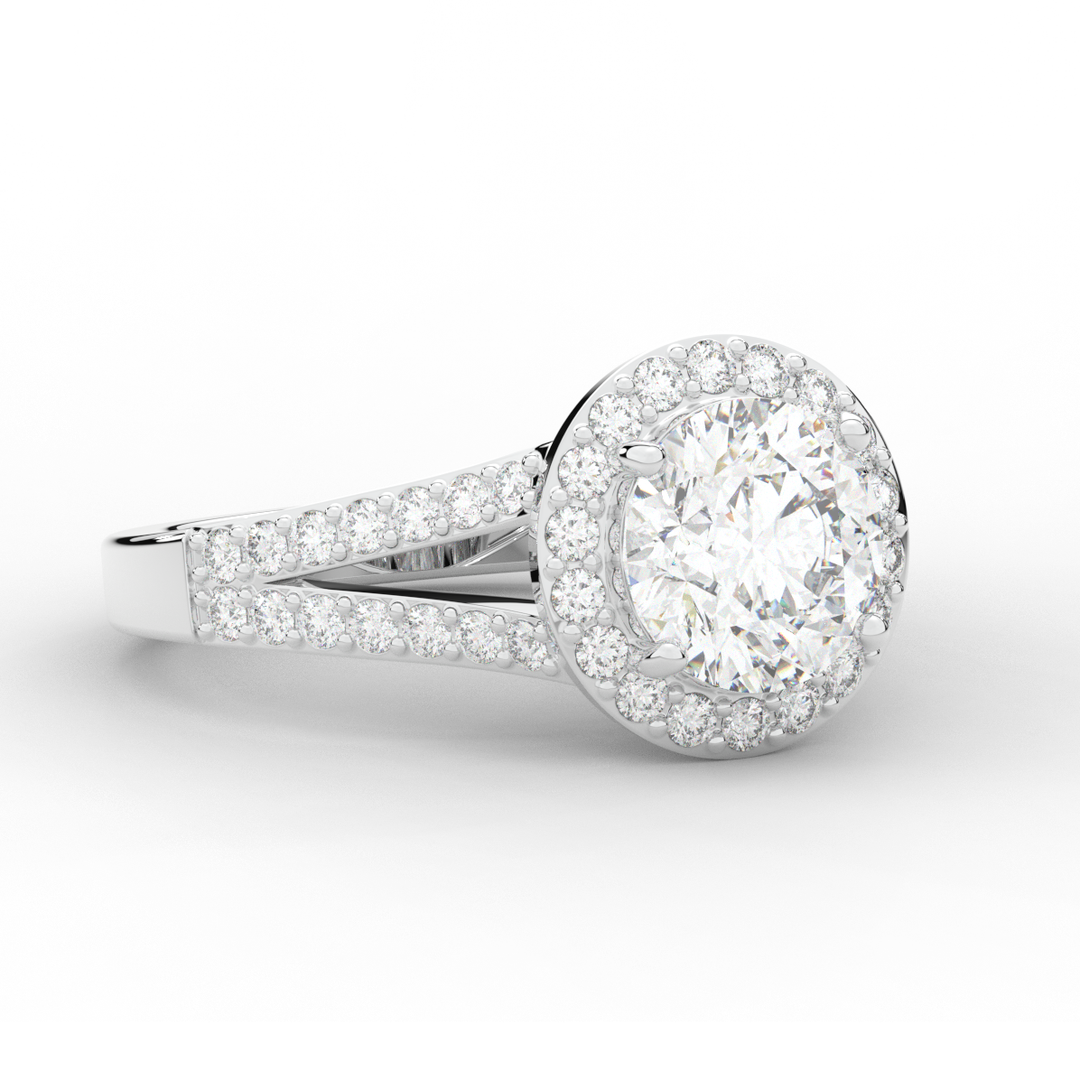 2.50CT.TW ROUND LAB DIAMOND SPLIT SHANK HALO ENGAGEMENT RING - Nazarelle