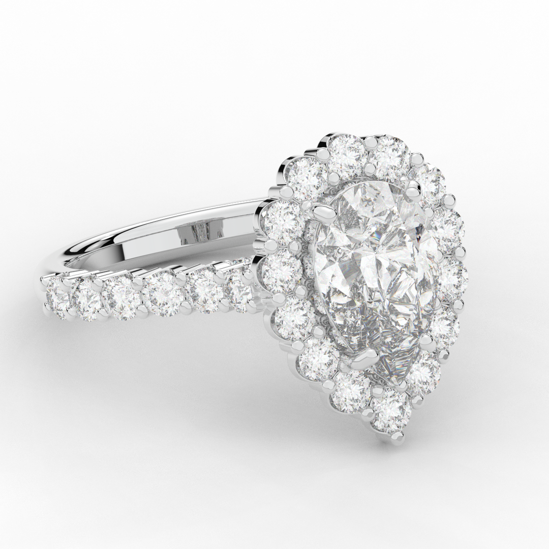 3.10CT.TW PEAR LAB DIAMOND HALO ENGAGEMENT RING