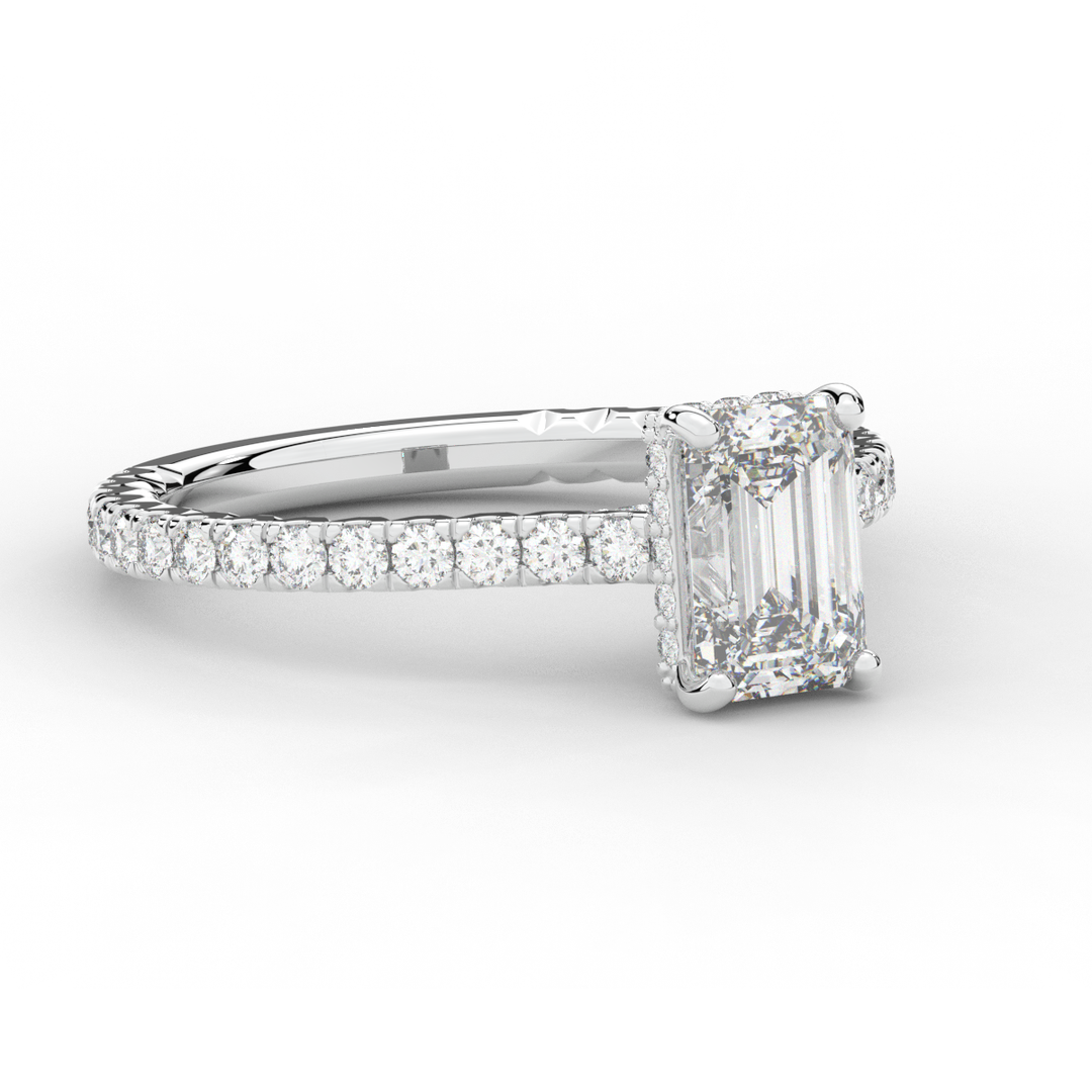 2.10CT.TW EMERALD CUT LAB DIAMOND UNDERHALO SOLITAIRE ENGAGEMENT RING