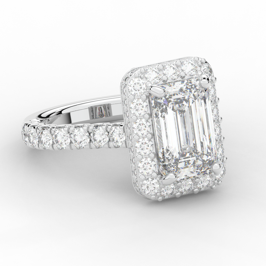 4.50CT.TW EMERALD CUT LAB DIAMOND HALO ENGAGEMENT RING