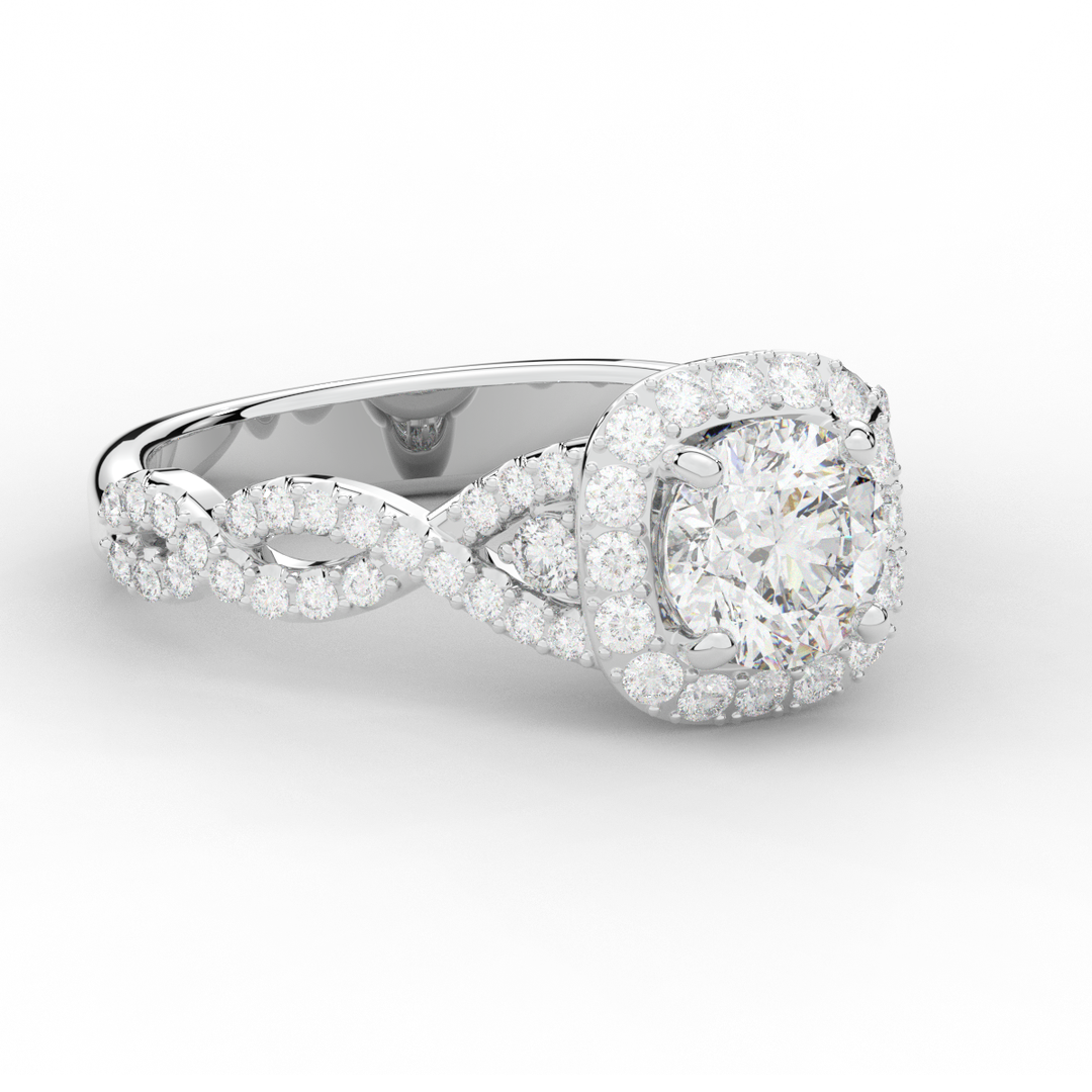 1.60CT.TW ROUND LAB DIAMOND HALO TWIST ENGAGEMENT RING