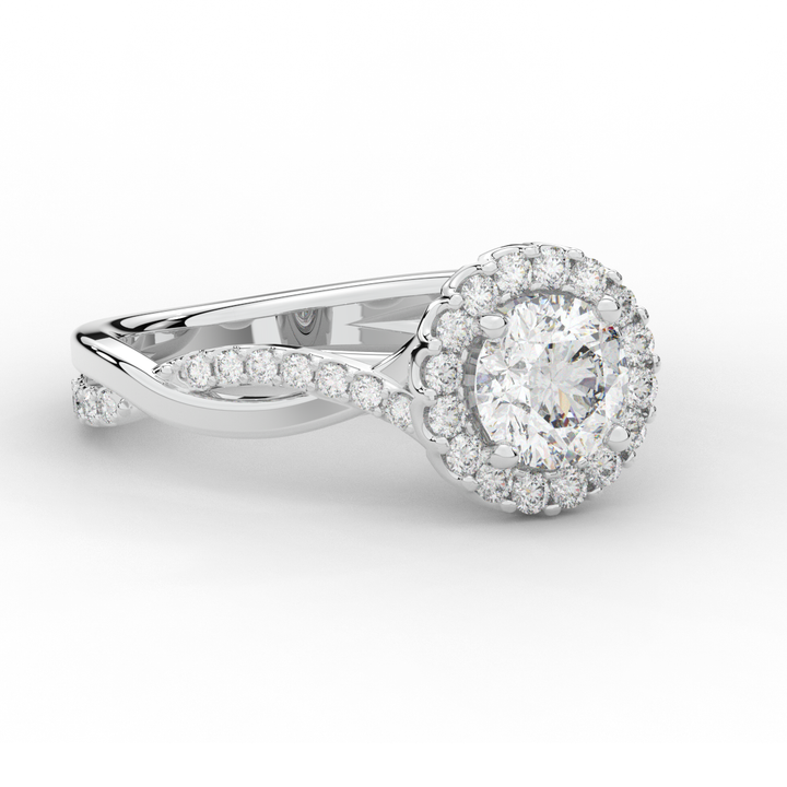 1.35CT.TW ROUND LAB DIAMOND HALO TWIST BAND ENGAGEMENT RING