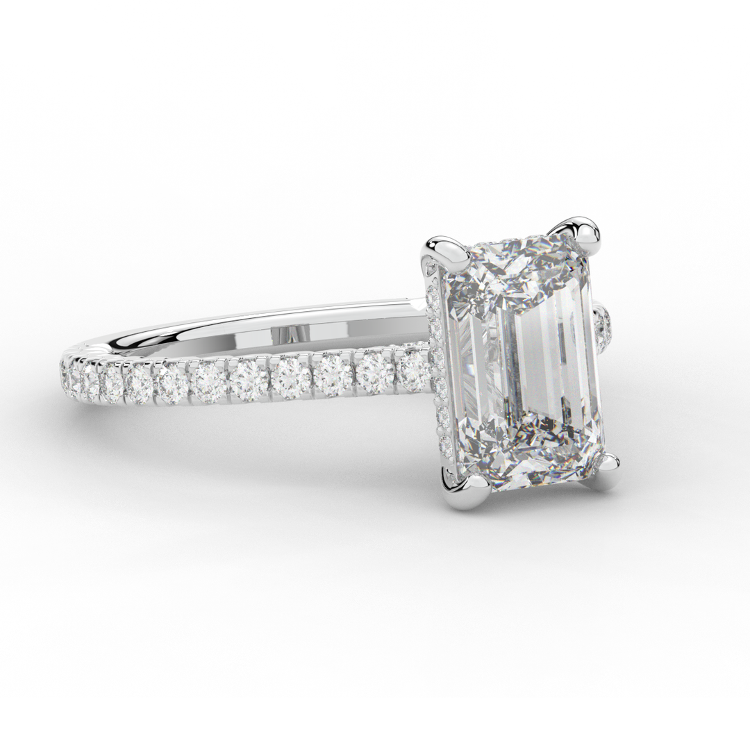 3.50CT.TW EMERALD CUT LAB DIAMOND UNDERHALO SOLITAIRE ENGAGEMENT RING