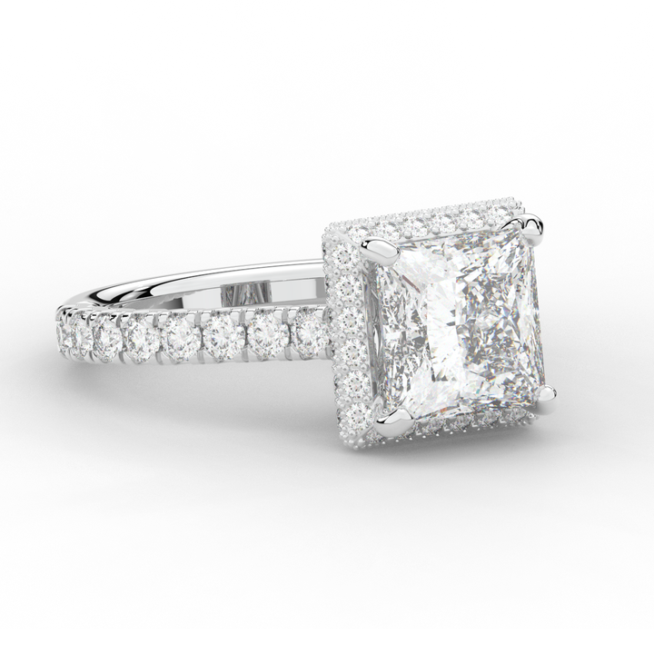 3.90CT.TW PRINCESS LAB DIAMOND HALO ENGAGEMENT RING