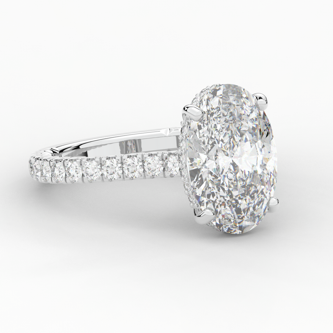 4.70CT.TW OVAL LAB DIAMOND UNDERHALO SOLITAIRE ENGAGEMENT RING