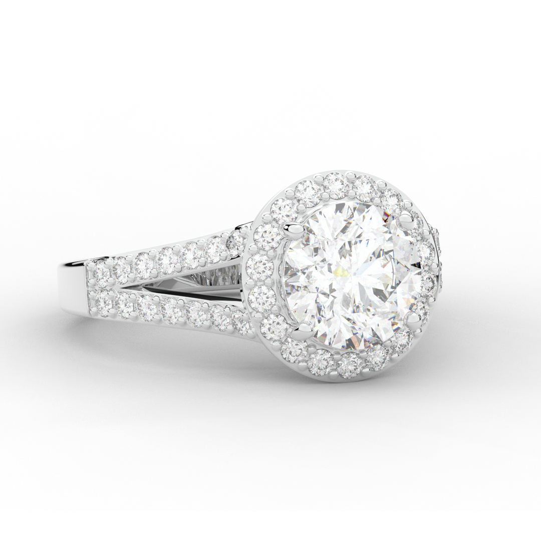 2.50CT.TW ROUND LAB DIAMOND SPLIT SHANK HALO ENGAGEMENT RING - Nazarelle