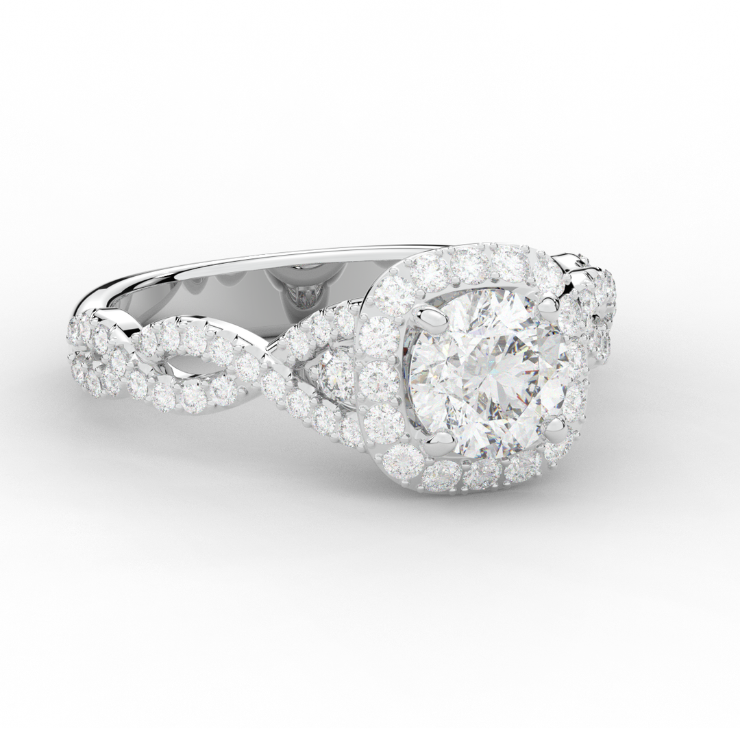 1.60CT.TW ROUND LAB DIAMOND HALO TWIST ENGAGEMENT RING