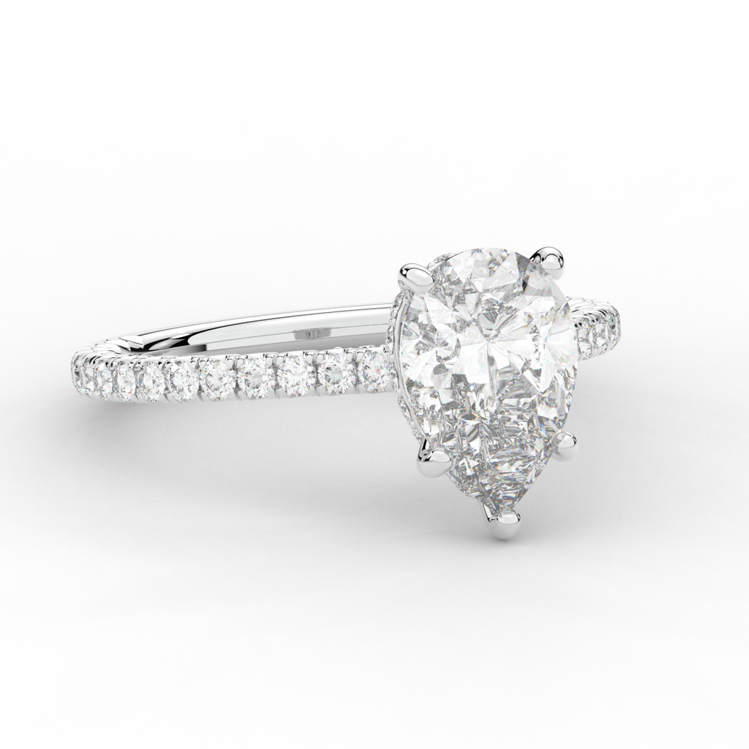 2.50CT.TW PEAR LAB DIAMOND UNDERHALO SOLITAIRE ENGAGEMENT RING