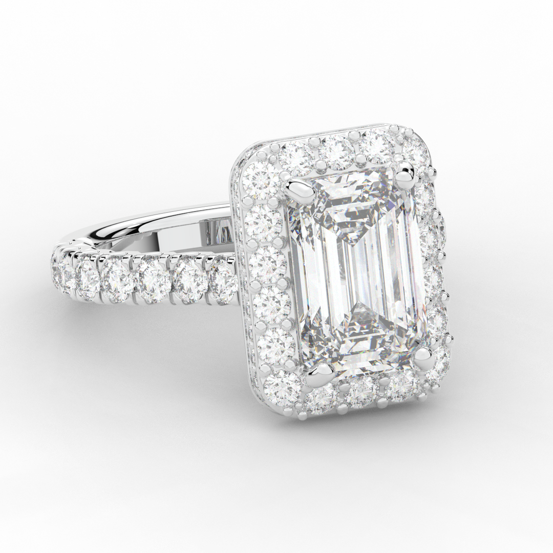 4.50CT.TW EMERALD CUT LAB DIAMOND HALO ENGAGEMENT RING