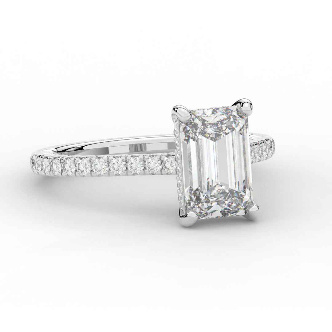 3.50CT.TW EMERALD CUT LAB DIAMOND UNDERHALO SOLITAIRE ENGAGEMENT RING