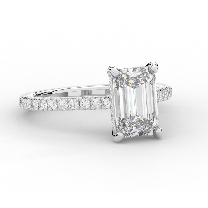 3.50CT.TW EMERALD CUT LAB DIAMOND UNDERHALO SOLITAIRE ENGAGEMENT RING