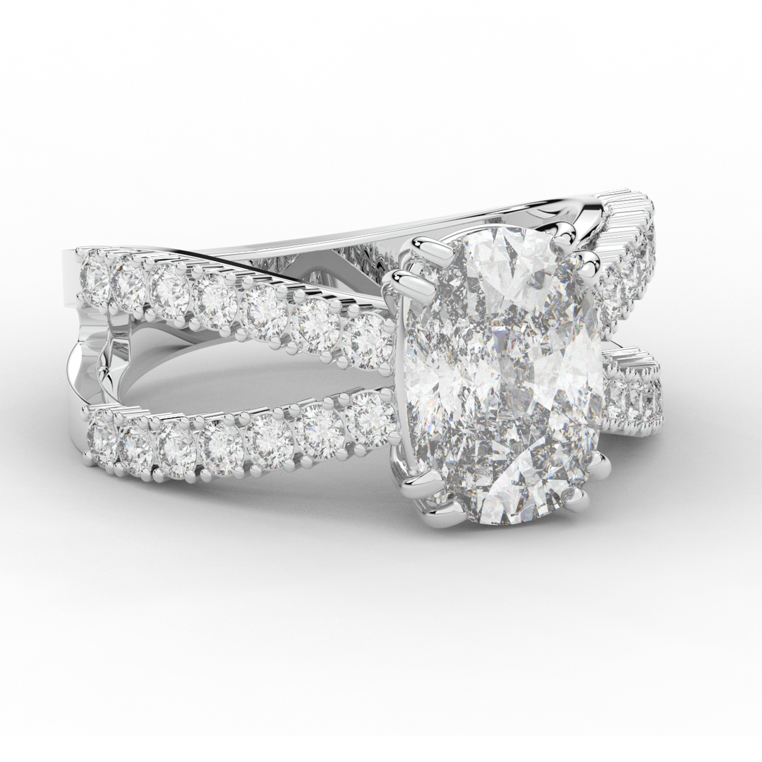 3.75CT.TW CUSHION LAB DIAMOND SPLIT BAND ENGAGEMENT RING