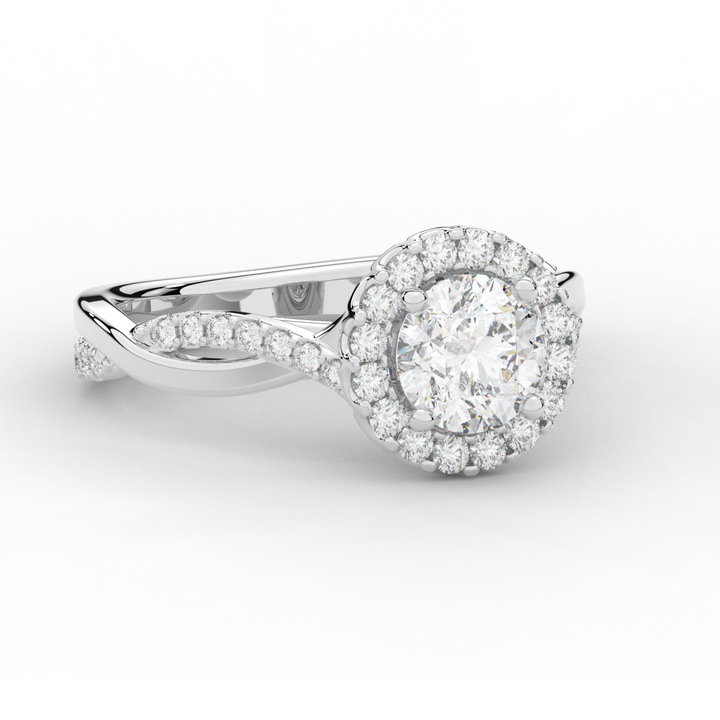 1.35CT.TW ROUND LAB DIAMOND HALO TWIST BAND ENGAGEMENT RING