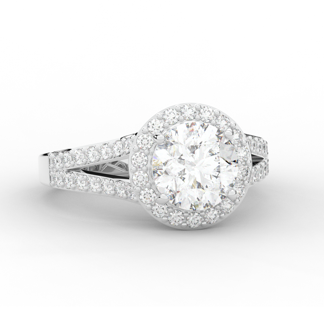 2.50CT.TW ROUND LAB DIAMOND SPLIT SHANK HALO ENGAGEMENT RING - Nazarelle