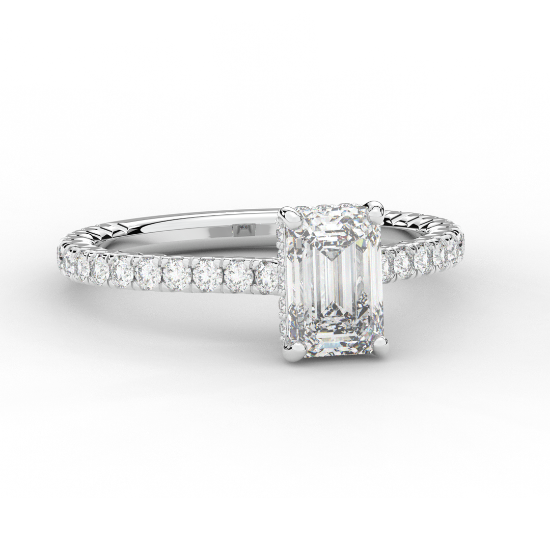 2.10CT.TW EMERALD CUT LAB DIAMOND UNDERHALO SOLITAIRE ENGAGEMENT RING