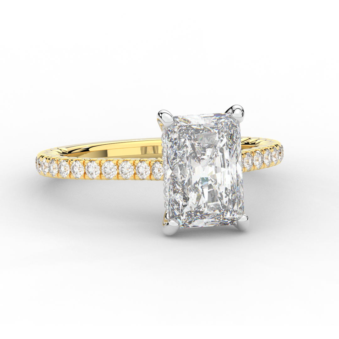 3.50CT.TW RADIANT LAB DIAMOND UNDERHALO SOLITAIRE TWO TONE ENGAGEMENT RING