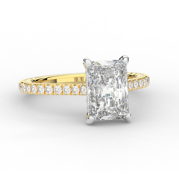 3.50CT.TW RADIANT LAB DIAMOND UNDERHALO SOLITAIRE TWO TONE ENGAGEMENT RING