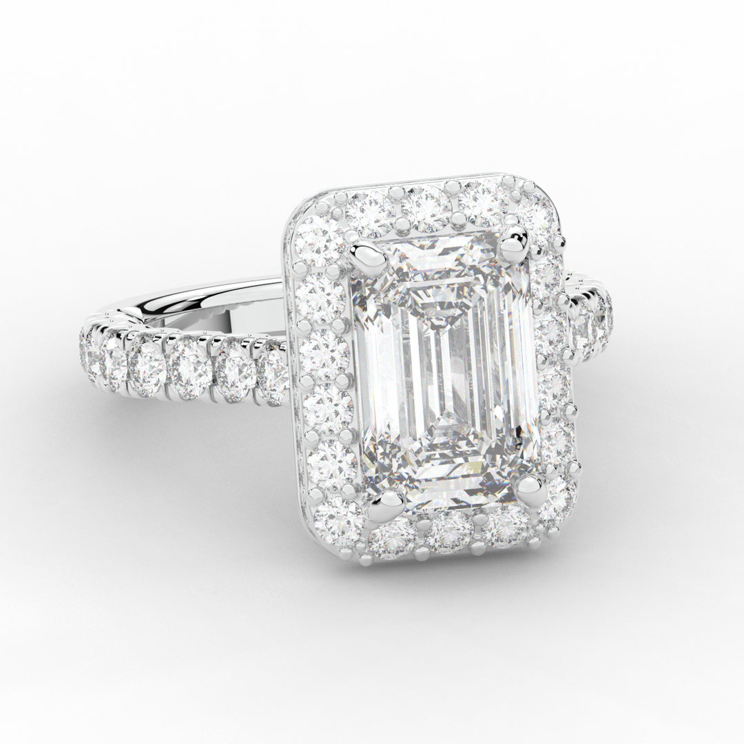 4.50CT.TW EMERALD CUT LAB DIAMOND HALO ENGAGEMENT RING