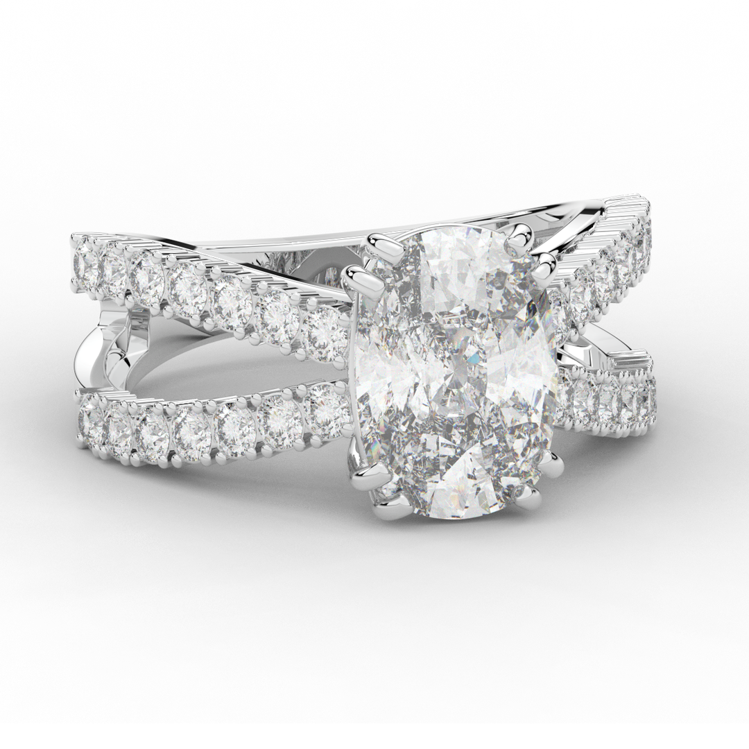 3.75CT.TW CUSHION LAB DIAMOND SPLIT BAND ENGAGEMENT RING