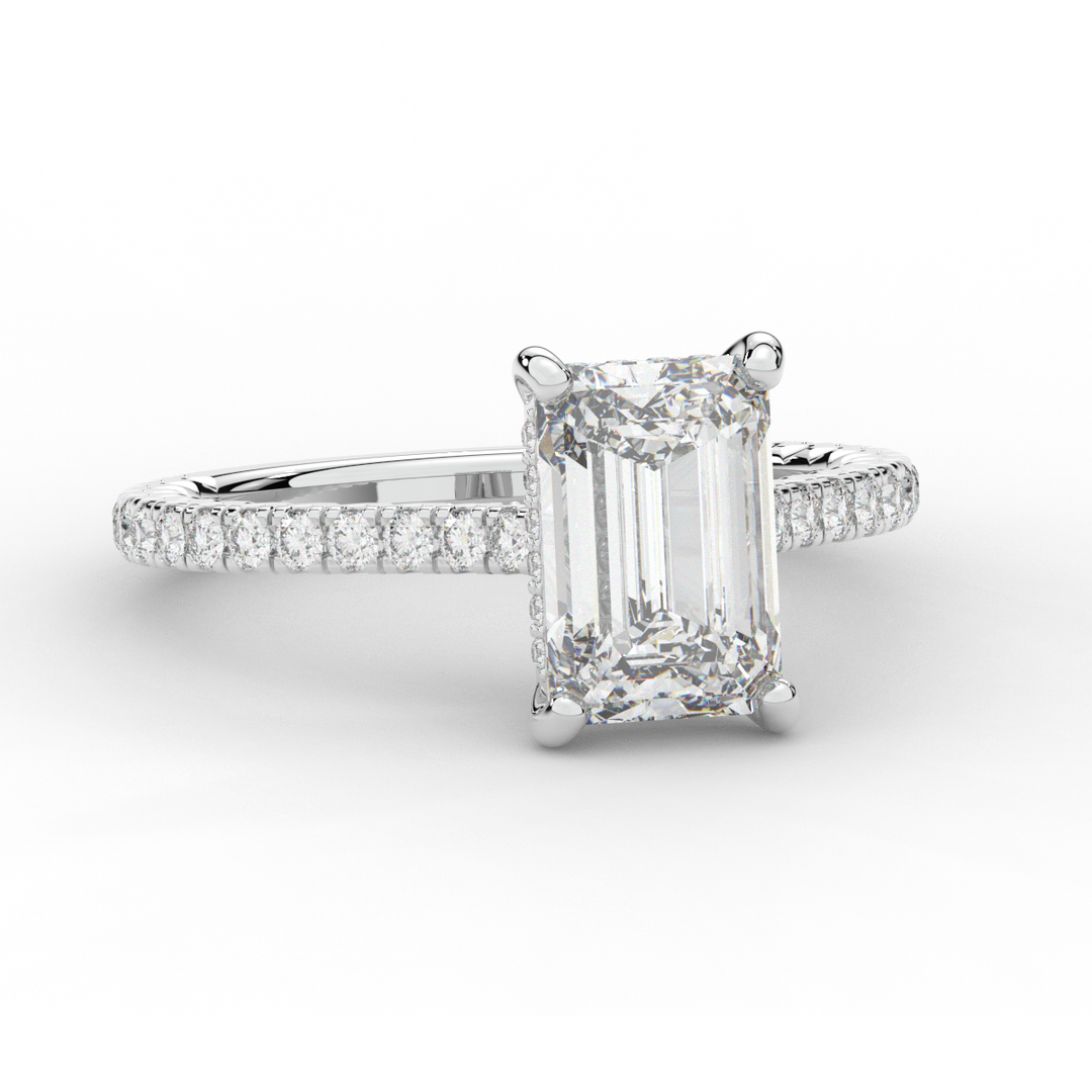 3.50CT.TW EMERALD CUT LAB DIAMOND UNDERHALO SOLITAIRE ENGAGEMENT RING