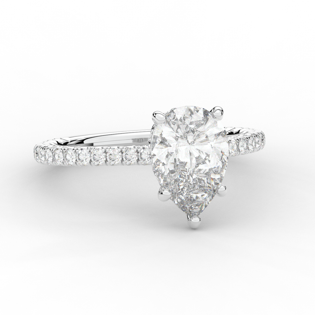 2.50CT.TW PEAR LAB DIAMOND UNDERHALO SOLITAIRE ENGAGEMENT RING