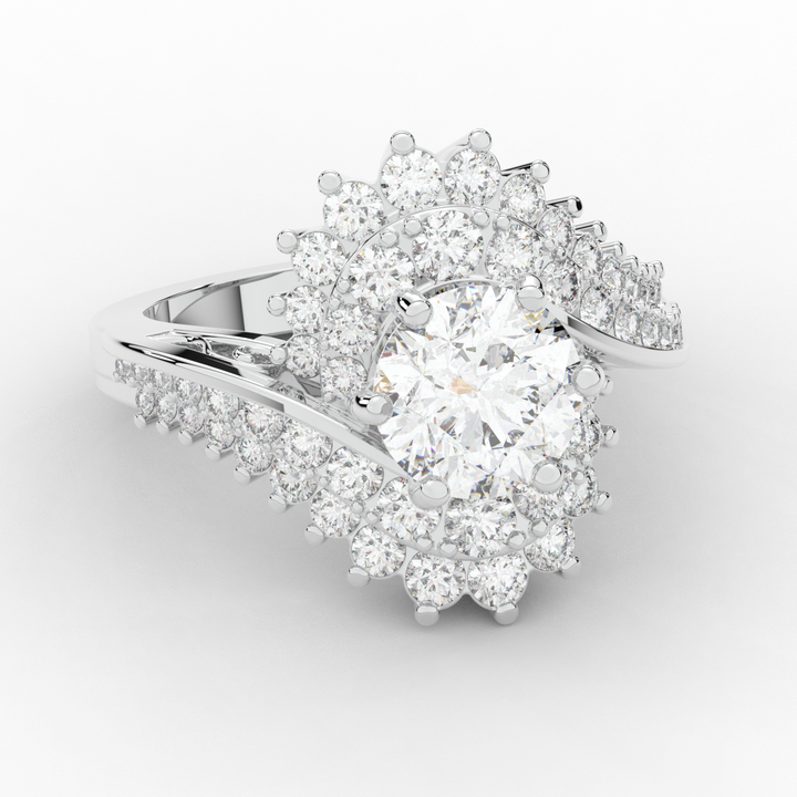 3.35CT.TW ROUND LAB DIAMOND BYPASS HALO ENGAGEMENT RING