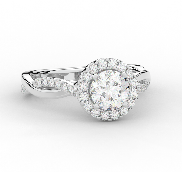 1.35CT.TW ROUND LAB DIAMOND HALO TWIST BAND ENGAGEMENT RING