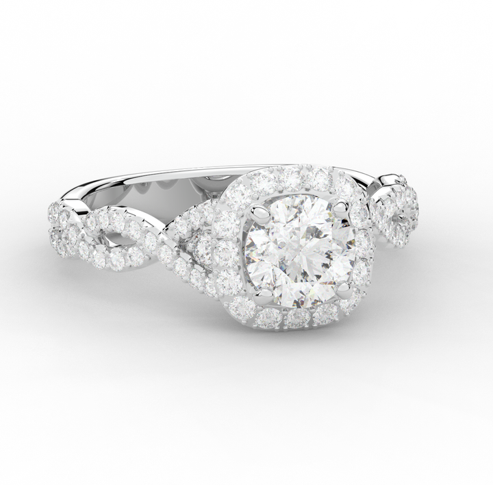 1.60CT.TW ROUND LAB DIAMOND HALO TWIST ENGAGEMENT RING