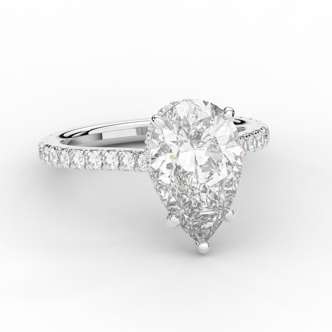 4.60CT.TW PEAR LAB DIAMOND UNDERHALO SOLITAIRE ENGAGEMENT RING