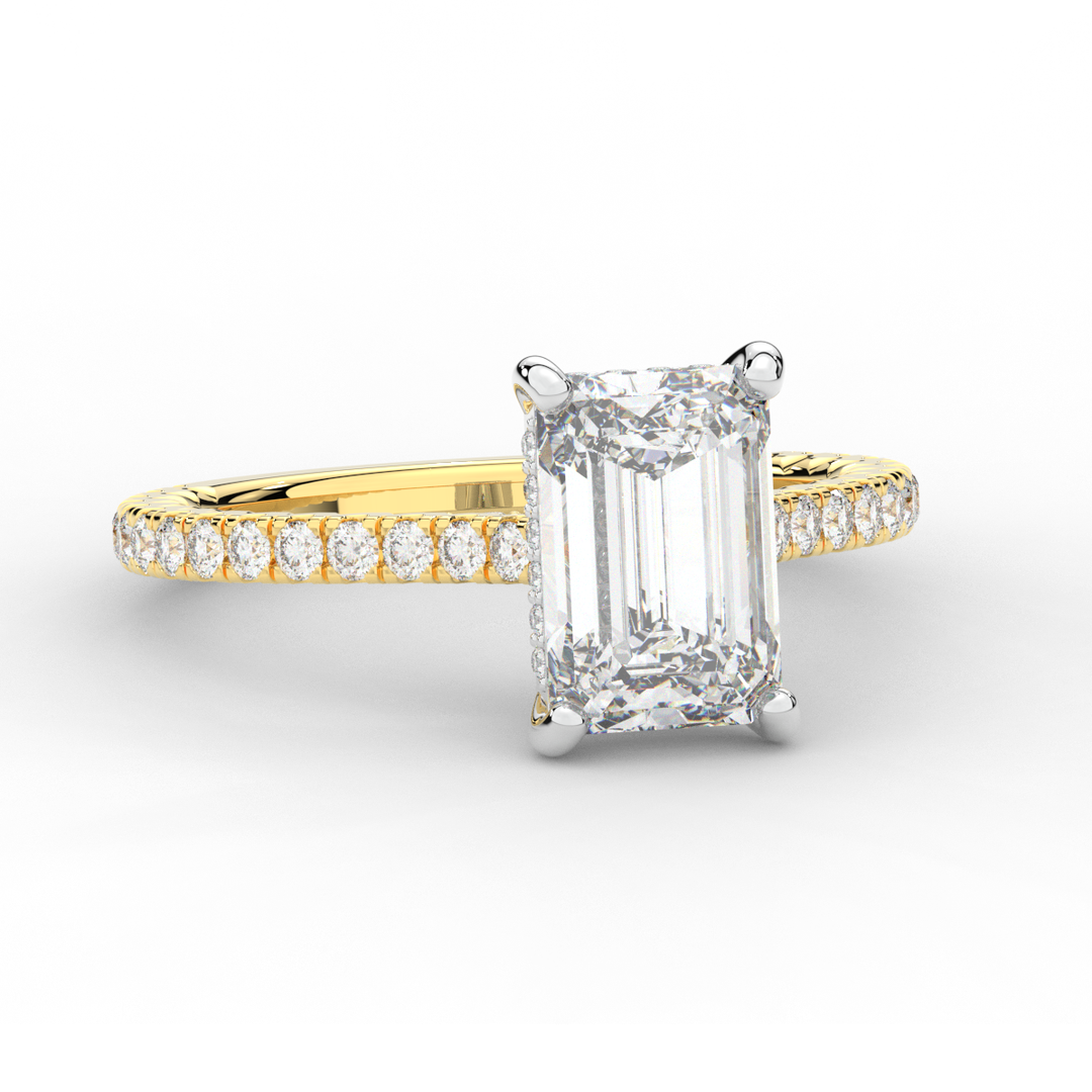 3.50CT.TW EMERALD CUT LAB DIAMOND UNDERHALO SOLITAIRE TWO TONE ENGAGEMENT RING