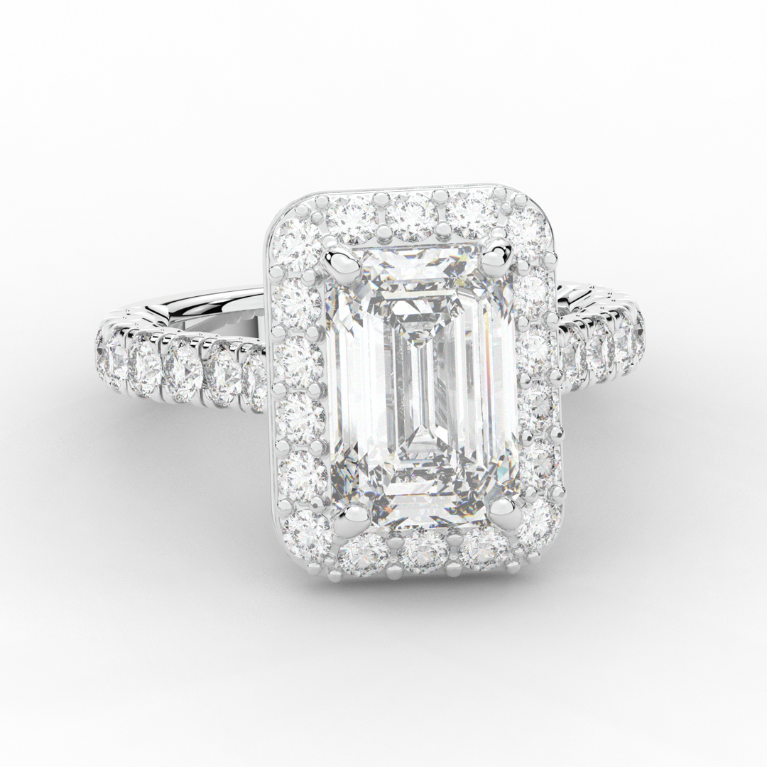 4.50CT.TW EMERALD CUT LAB DIAMOND HALO ENGAGEMENT RING