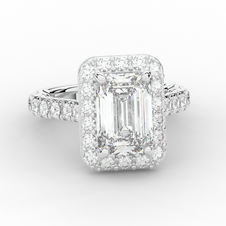 4.50CT.TW EMERALD CUT LAB DIAMOND HALO ENGAGEMENT RING