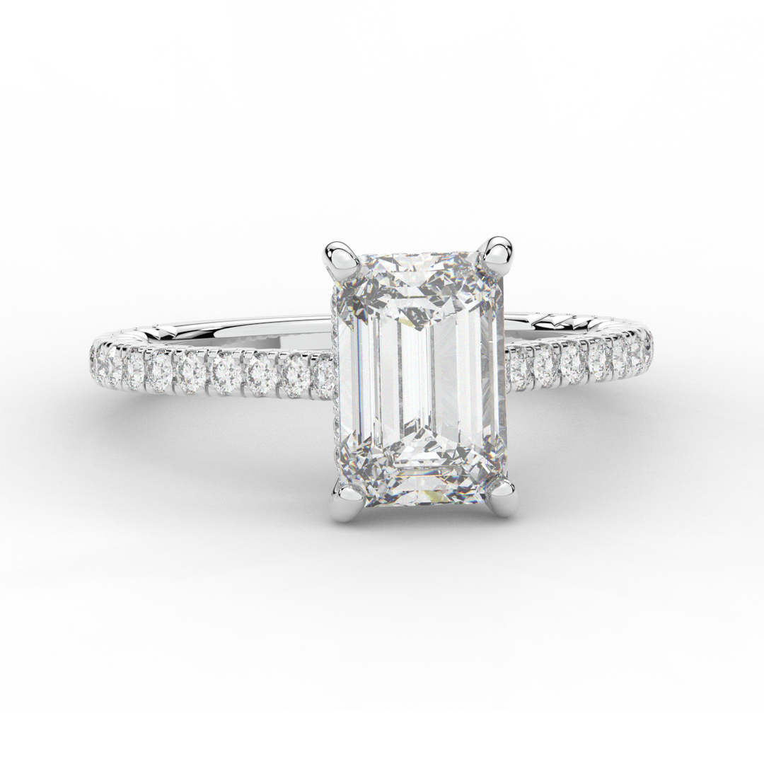 3.50CT.TW EMERALD CUT LAB DIAMOND UNDERHALO SOLITAIRE ENGAGEMENT RING