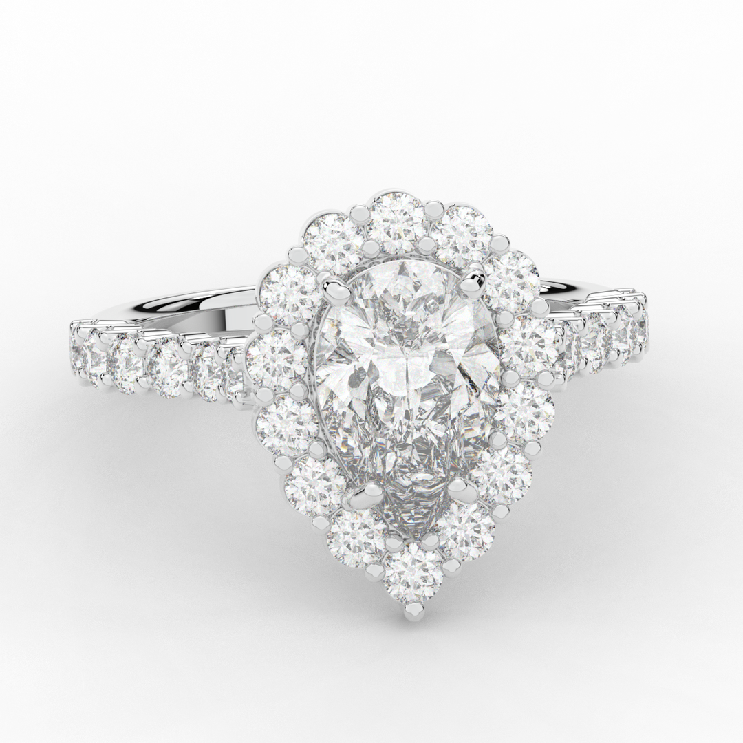 3.10CT.TW PEAR LAB DIAMOND HALO ENGAGEMENT RING