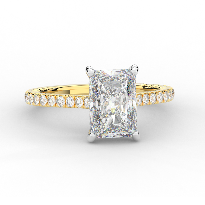 3.50CT.TW RADIANT LAB DIAMOND UNDERHALO SOLITAIRE TWO TONE ENGAGEMENT RING