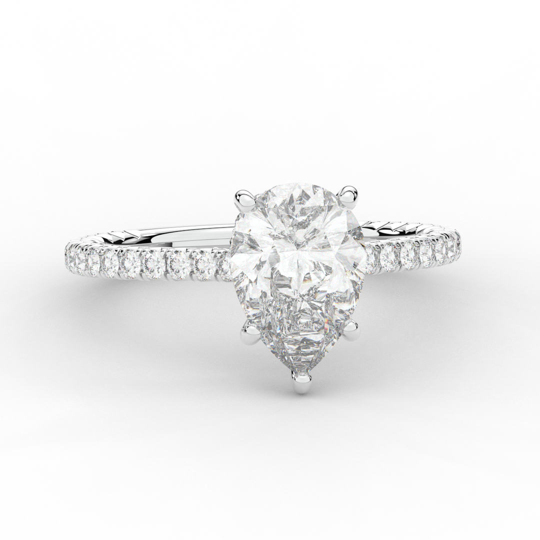 2.50CT.TW PEAR LAB DIAMOND UNDERHALO SOLITAIRE ENGAGEMENT RING