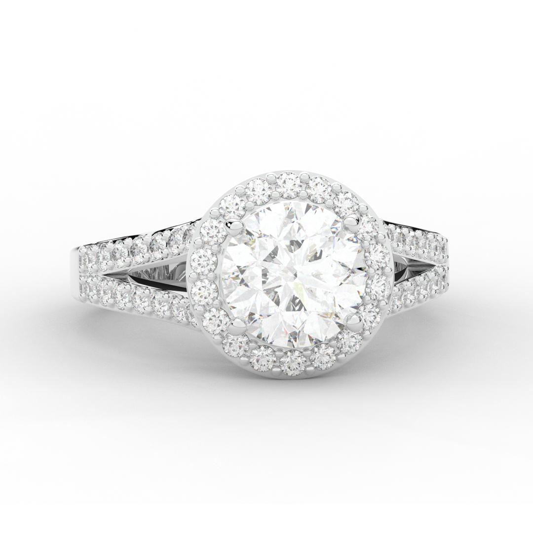 2.50CT.TW ROUND LAB DIAMOND SPLIT SHANK HALO ENGAGEMENT RING - Nazarelle