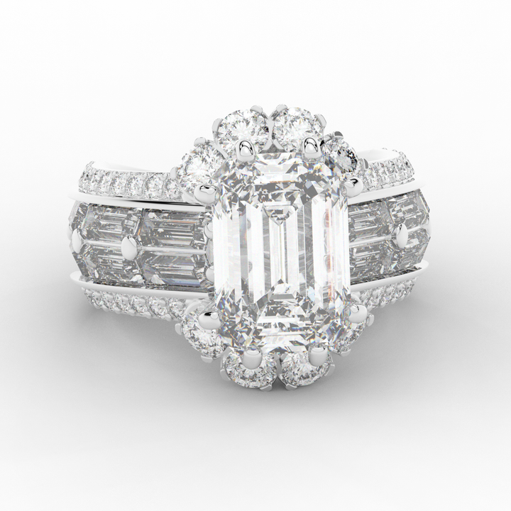 8.25CT.TW EMERALD CUT LAB DIAMOND HALO ENGAGEMENT RING