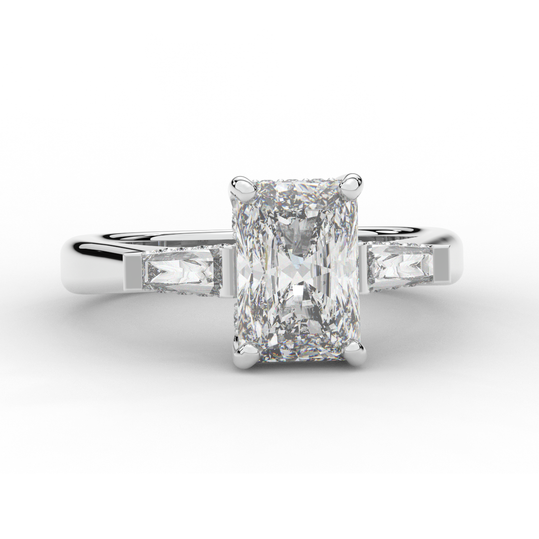 3.45CT.TW RADIANT LAB DIAMOND 3 STONE ENGAGEMENT RING