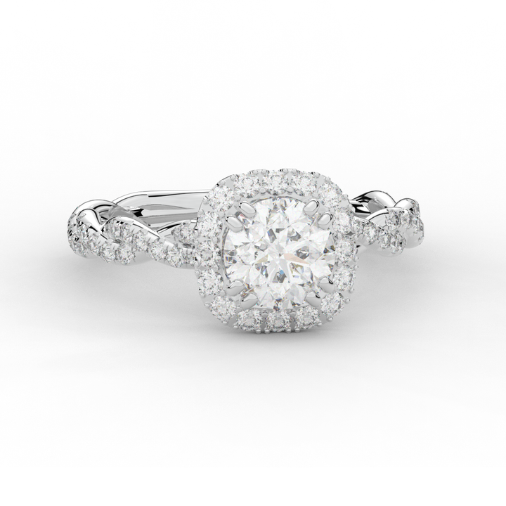 1.55CT.TW ROUND LAB DIAMOND HALO TWIST ENGAGEMENT RING