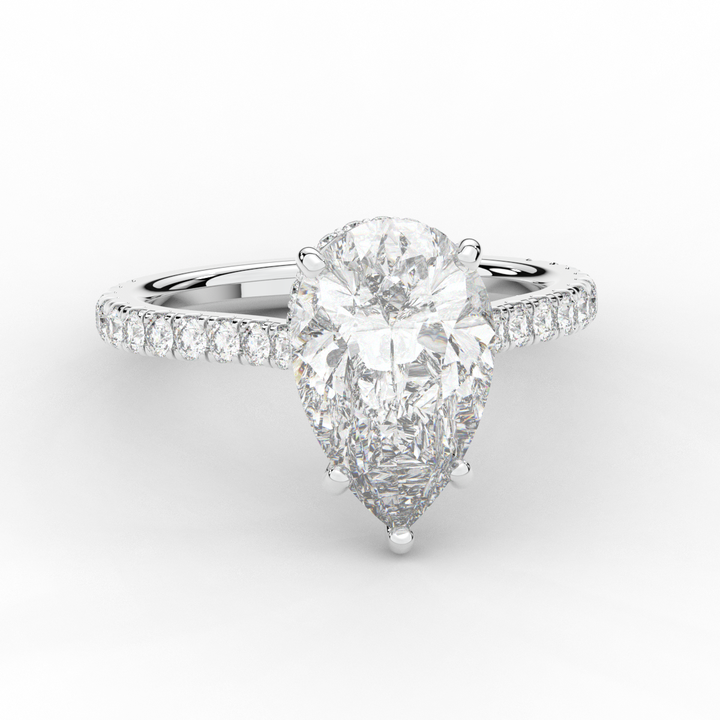 4.60CT.TW PEAR LAB DIAMOND UNDERHALO SOLITAIRE ENGAGEMENT RING