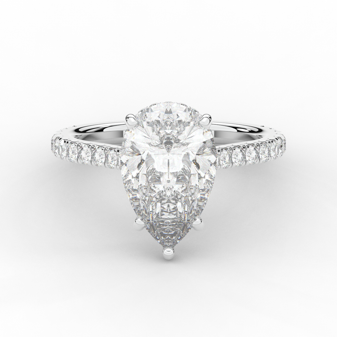 4.60CT.TW PEAR LAB DIAMOND UNDERHALO SOLITAIRE ENGAGEMENT RING