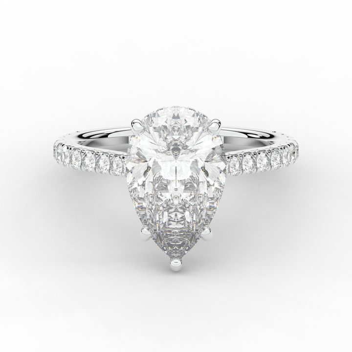 4.60CT.TW PEAR LAB DIAMOND UNDERHALO SOLITAIRE ENGAGEMENT RING